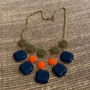 Grey/orange/blue stud costume necklace with gold chain
